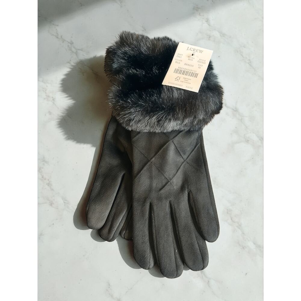 J.Crew Faux Fur Trim Black Winter Gloves Women’s M - Picture 3 of 6